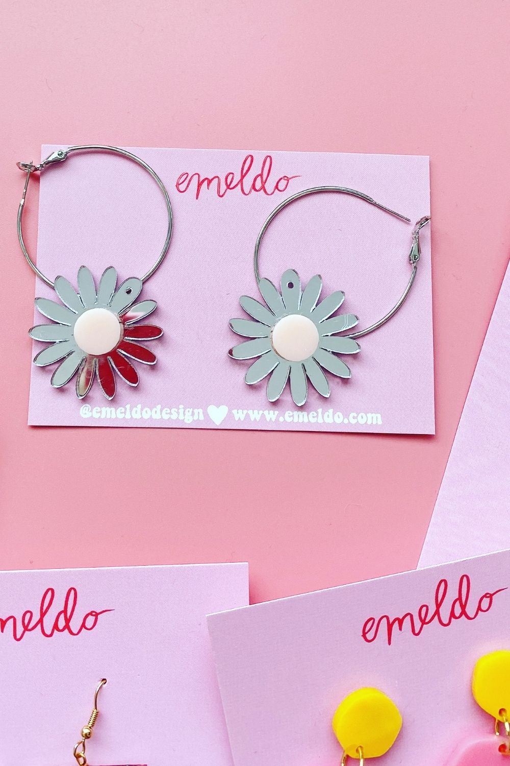 EMELDO - Daisy Earrings Silver/Pink