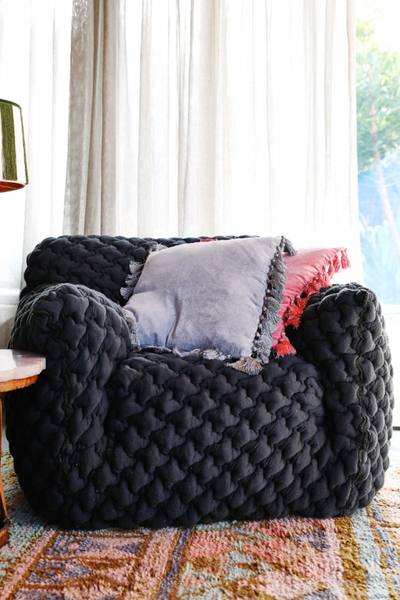 FOG GREY VELVET TASSEL CUSHION