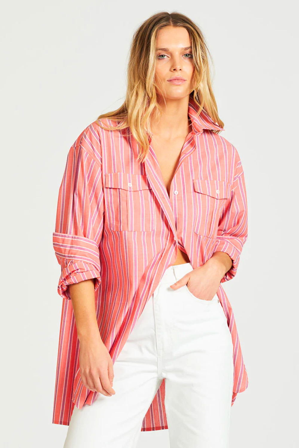 The Boyfriend Double Pocket Shirt - Coral