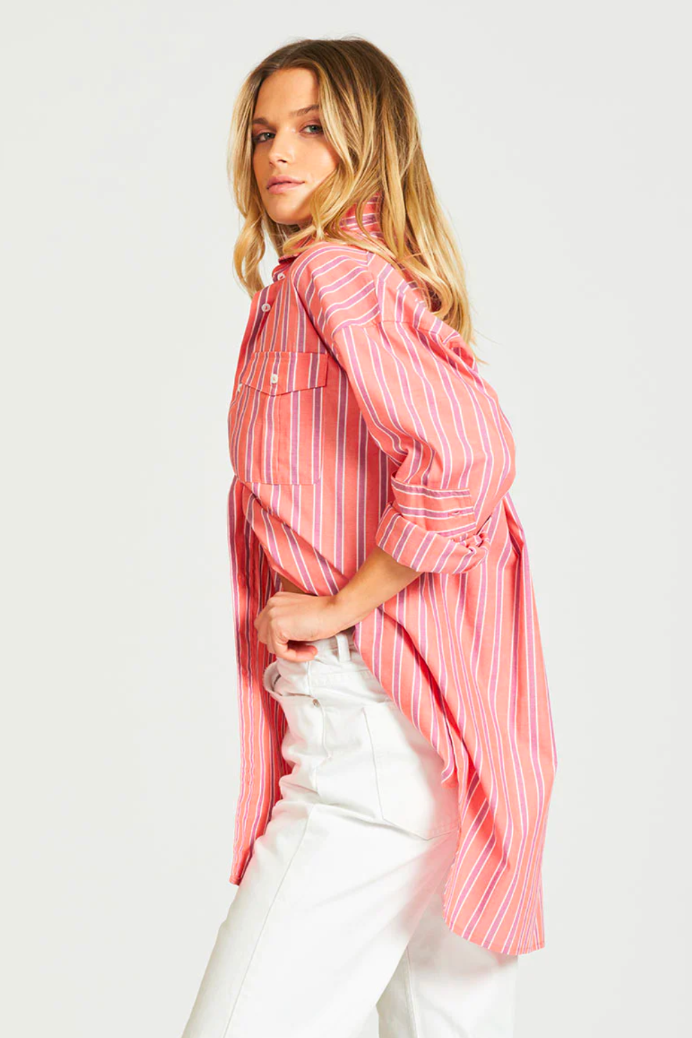 The Boyfriend Double Pocket Shirt - Coral