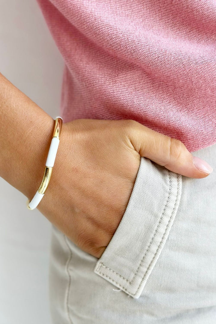 Tube Bracelet Solid - Gold & White