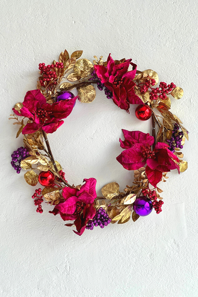pink purple and gold wreath
