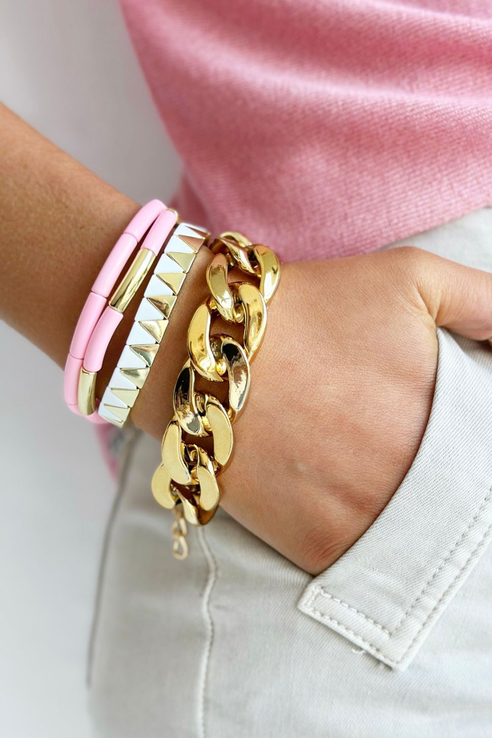 Tube Bracelet Solid - Gold & Pale Pink