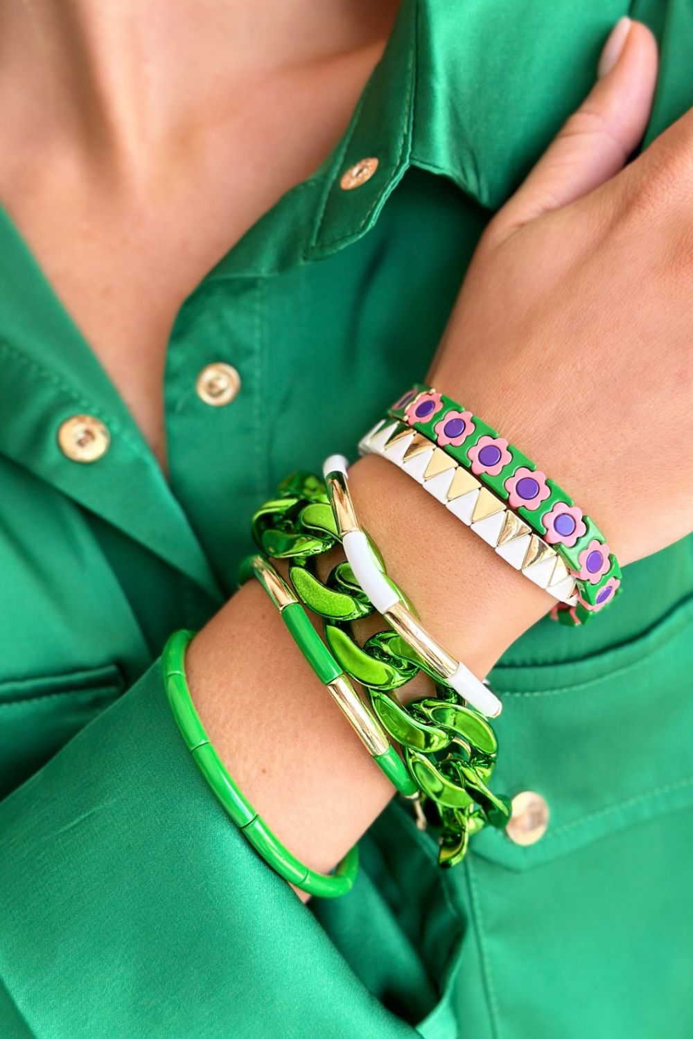 Tube Bracelet Solid - Gold & Green