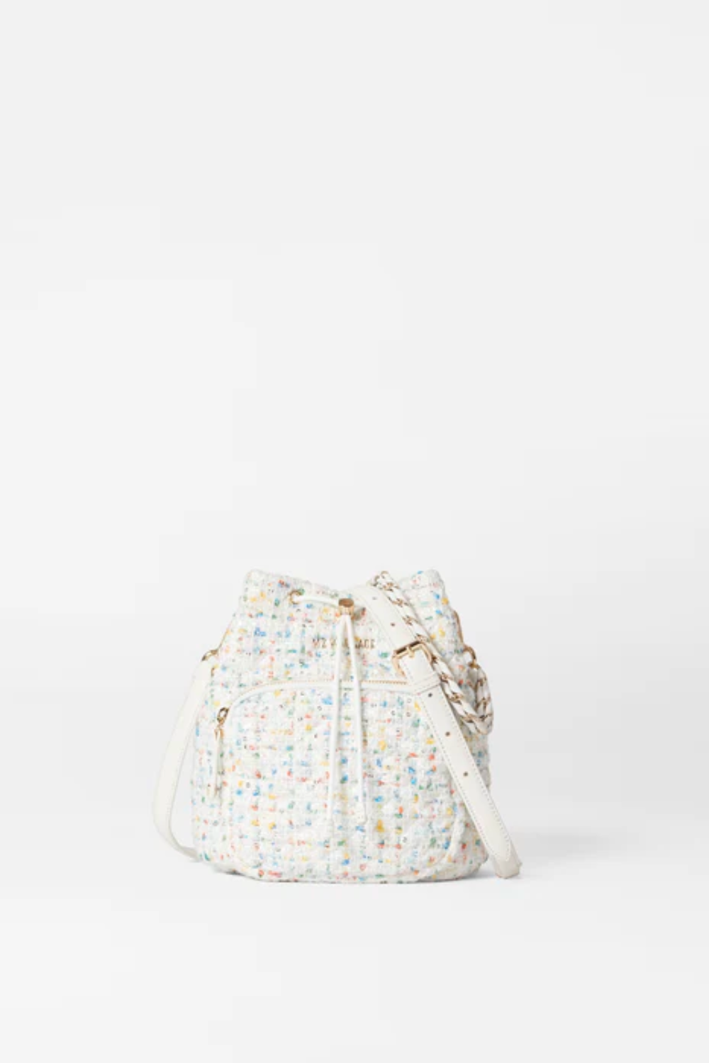 White Boucle Crosby Drawstring Bucket Bag