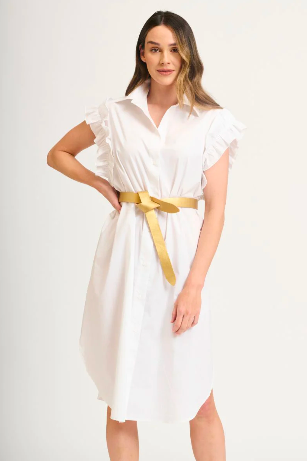 The Ruffle Sleeve Shirt Dress - White