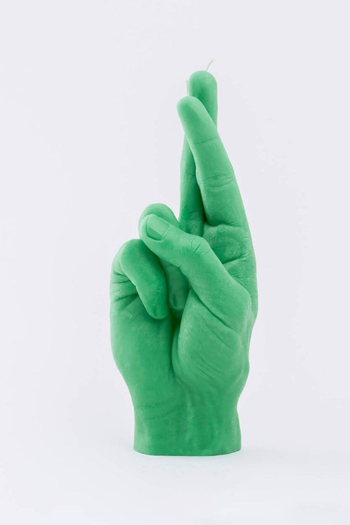 "CROSSED FINGERS" CANDLE HAND GESTURE GREEN