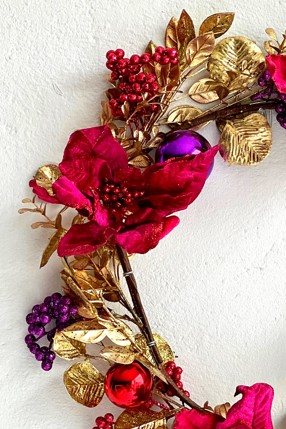 pink purple and gold wreath
