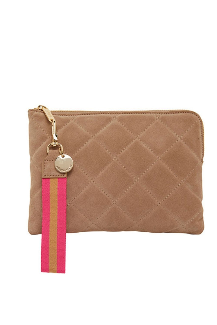 PAIGE CLUTCH - SUEDE QUILTED FAWN