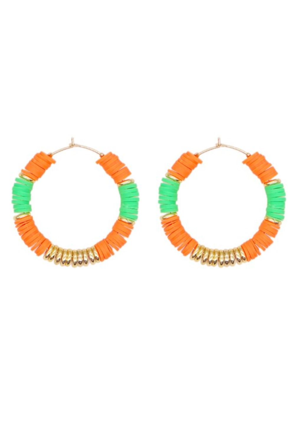 BEADED HOOPS - ORANGE & GREEN