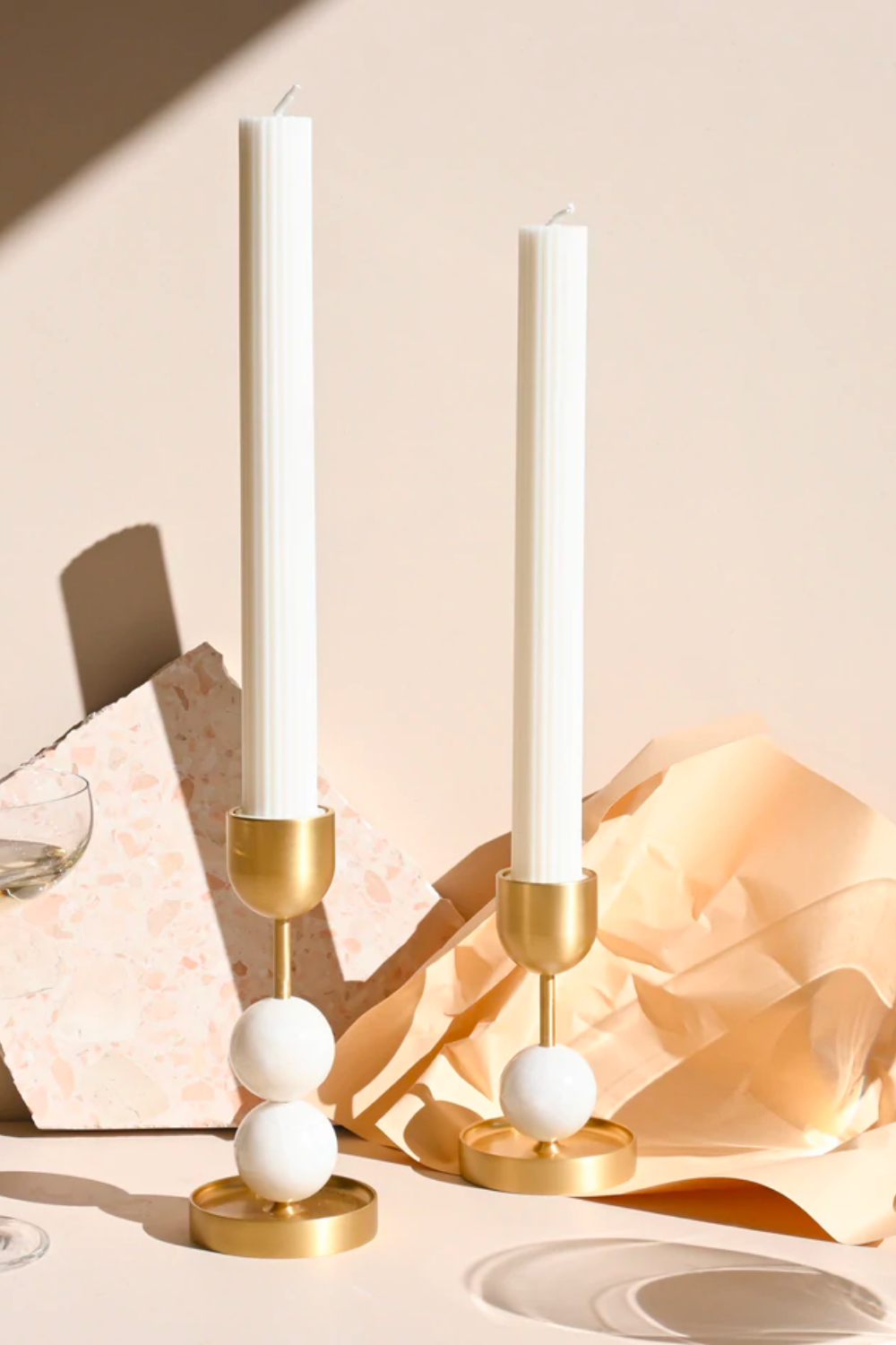 Column Pillar Candle Duo - white