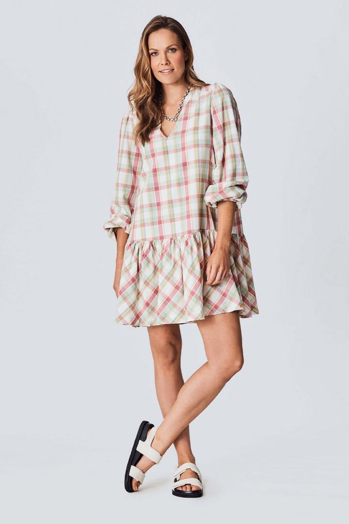 the check mini dress - sage check