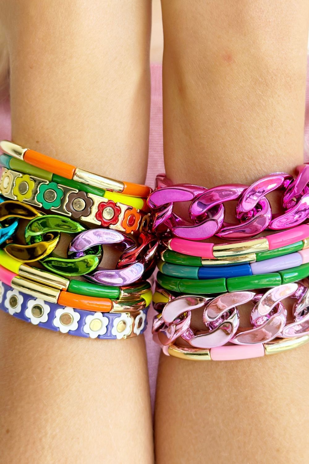 Tube Bracelet Solid - Gold & Pale Pink