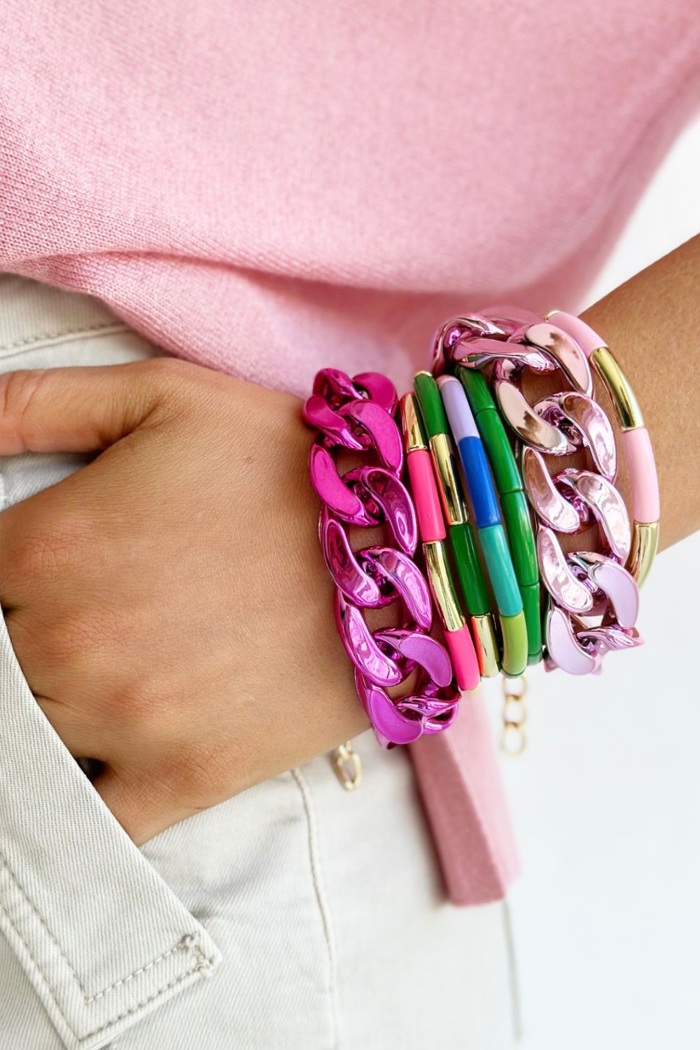 Tube Bracelet Solid - Gold & Pale Pink