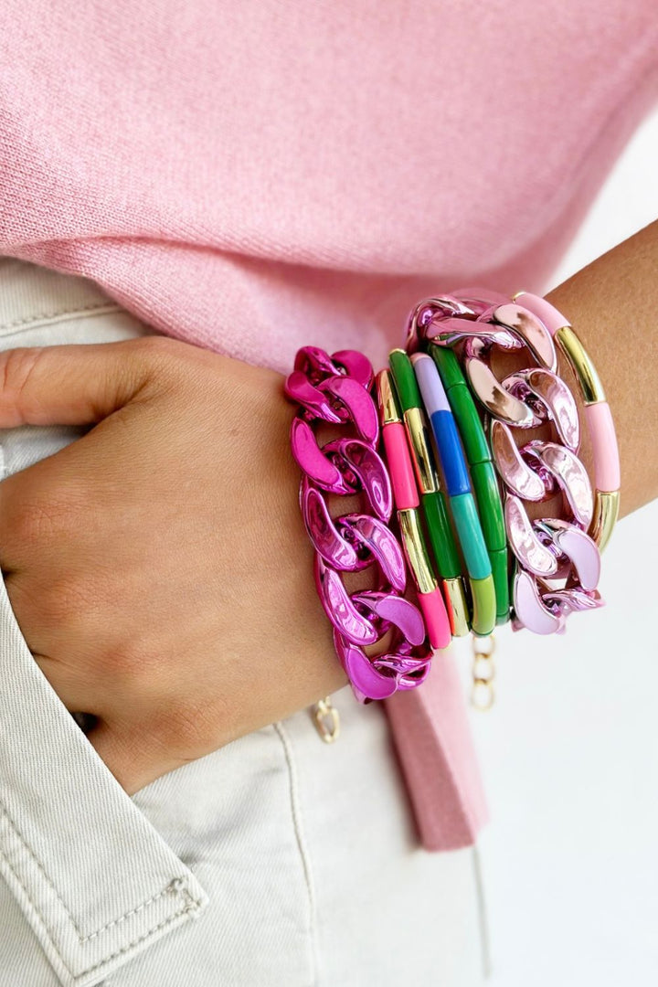 Tube Bracelet Solid - Gold & Pale Pink