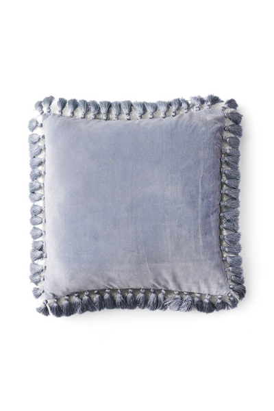 FOG GREY VELVET TASSEL CUSHION