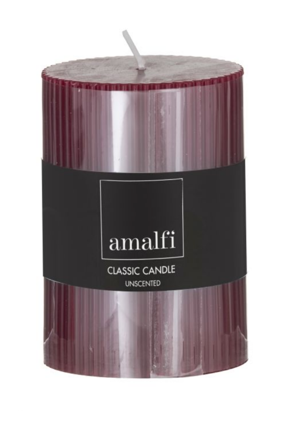 AMALFI RIBBED UNSCENTED PILLAR CANDLE - PLUM