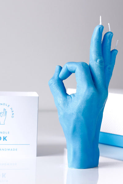 "OK" HAND GESTURE CANDLE BLUE