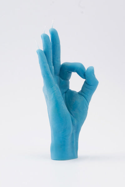 "OK" HAND GESTURE CANDLE BLUE