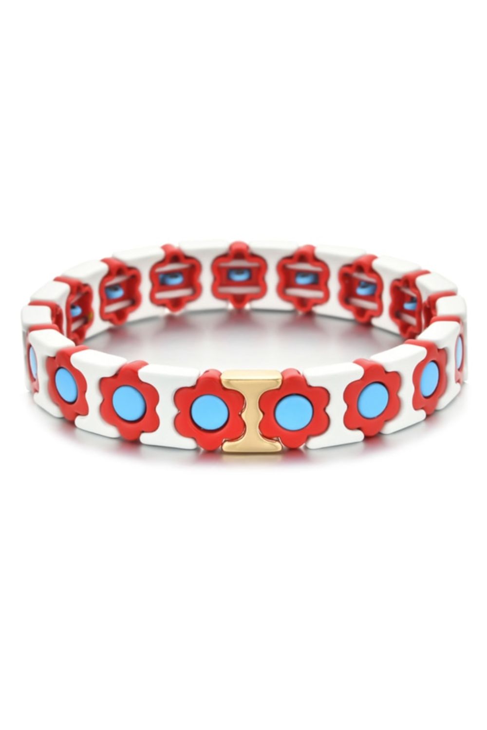 Daisy chain bracelet - white/aqua/red