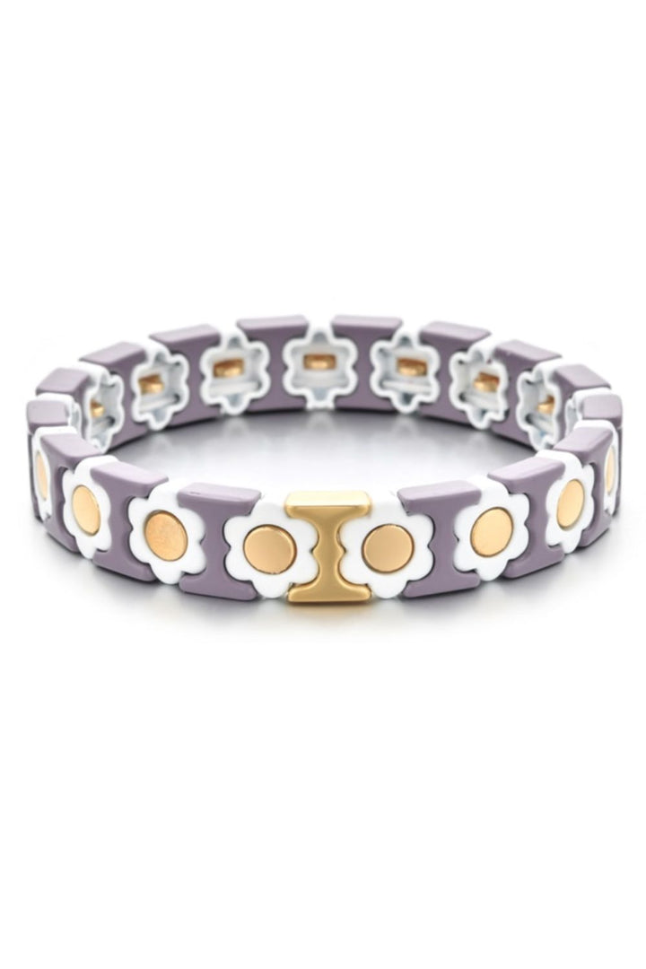 Daisy chain bracelet - taupe/white/gold