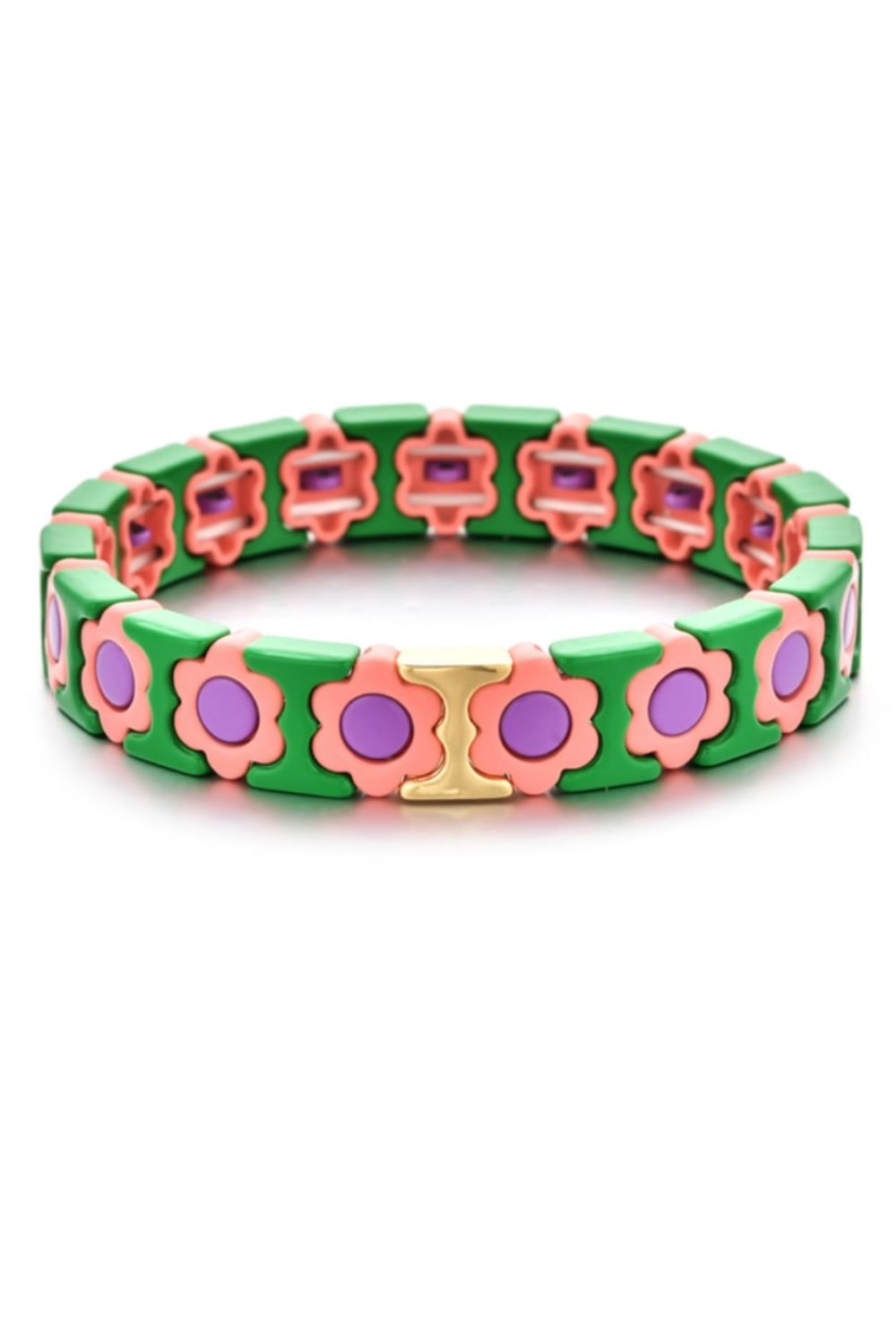 Daisy chain bracelet - green/peach/purple