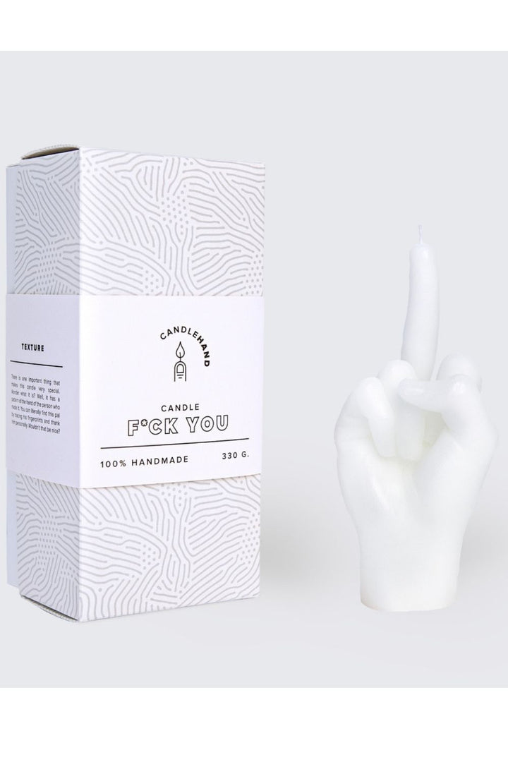 "F*CK YOU" HAND GESTURE CANDLE WHITE