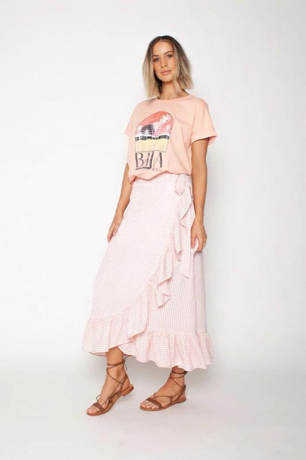 THE FRILL WRAP SKIRT- ROSE GINGHAM